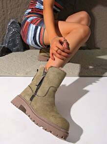 女士保暖雪地靴，厚保暖内衬，冬季短靴 - 綠色 - 查看 7