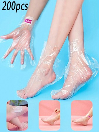 200 个/包一次性足部/手部面膜套，塑料透明足浴浸泡鞋套，足部/手部护理