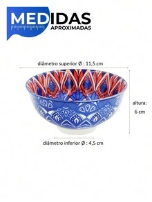 Mini Moroccan Bowl Ceramic Printed Ø12cm 300ml - Pracaza - 套件 3 深藍色和橙色碗 - 查看 4