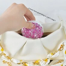 1 件镶有水钻的按摩梳，配有可折叠小镜子，二合一迷你镜子梳 - 黑與白 - 查看 5