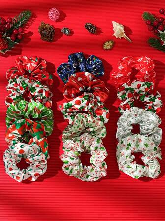 14ชิ้น คริสต์มาส หนา ยางรัดผม - ผ้าซาติน พิมพ์ลาย นุ่ม ที่รัดผมหางม้า รวมทั้ง กวาง, ต้นคริสต์มาส, กระดิ่ง และ ลายเกล็ดหิมะ, เหมาะสำหรับ งานปาร์ตี้ และ สวมใส่ทุกวัน, เชือกผูกผม เครื่องประดับผม
