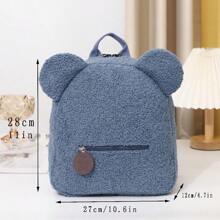1pc Customized Embroidered Bear Day Care Travel Plush Backpack For 3-6 Years Old (Navy Blue)