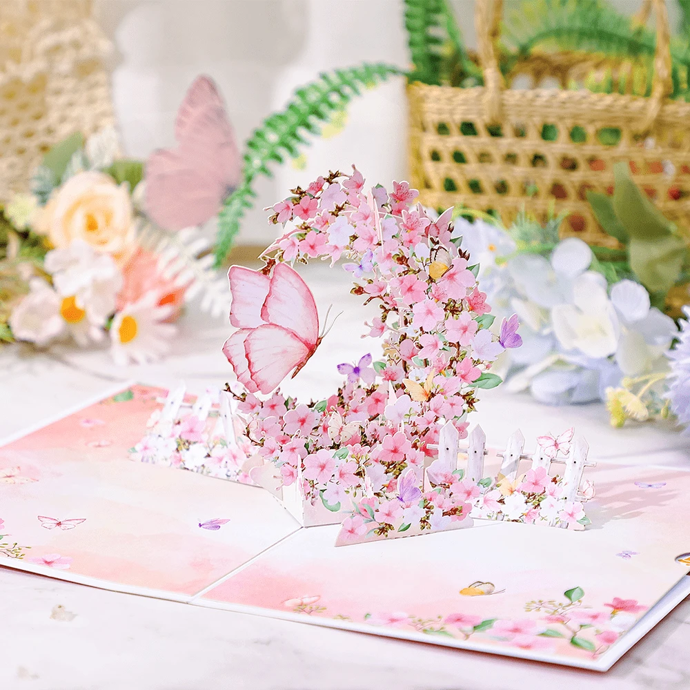 1 tấm thiệp chúc mừng hình bướm hoa anh đào màu hồng (bao gồm 1 phong bì + 1 thiệp viết tay + 1 thiệp chúc mừng 3d), thiệp chúc mừng sinh nhật, thiệp quà tặng đám cưới, quà tặng bất ngờ cho bạn bè, quà tặng cho mẹ - Nhiều màu - Xem 1