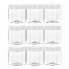 9pcs 7cm Diameter Plastic Storage Bottles With Lids, Paint/Ointment/Mask Jars, Eye Cream/Face Cream Bottles, PET Wide-Mouth Transparent Sample Packaging Bottles, Cosmetic Refillable Containers
