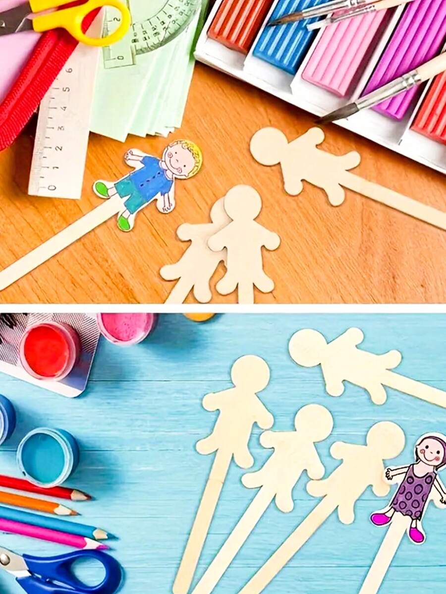 30pcs ManShaped Wooden Sticks Art Panels For Painting Wooden Craft