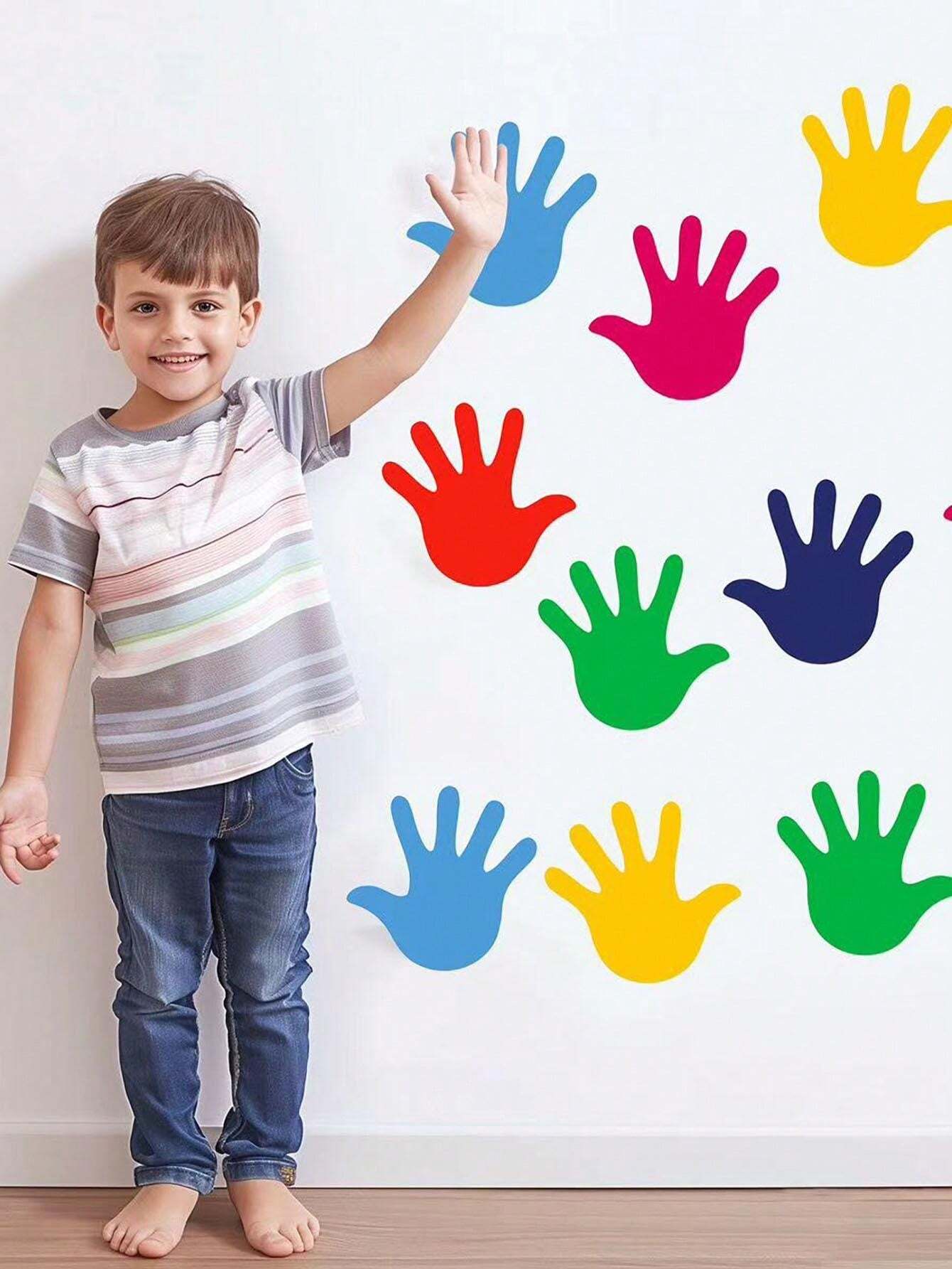 1 Sheet (9pcs) Colorful Handprint Stickers, Waterproof Cartoon Hand ...