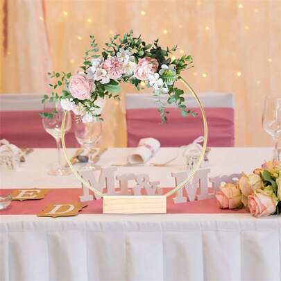 10pcs 30cm Metal Floral Hoop Centerpiece With Sturdy Wooden Base - Perfect For DIY Wedding Table Decor, Home Decor, Room Decor, And Scene Decor, Valentine's Day, Gift Gifts Birthday Graduation