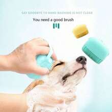 1pc Pet Bathing Brush, Silicone Massage Rubber Dog/Cat Grooming Brush With Shampoo Storage