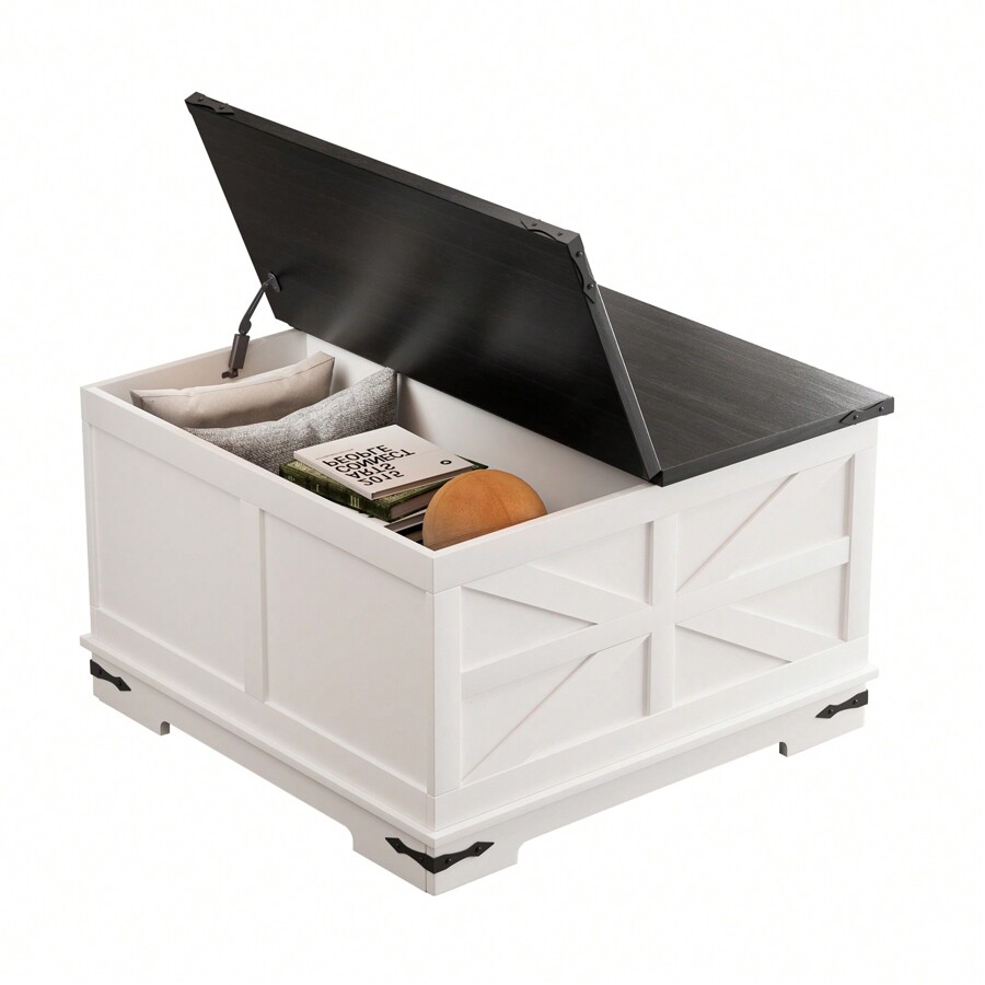 Storage Coffee Table, Modern Farmhouse Coffee Table, Square Wood Center