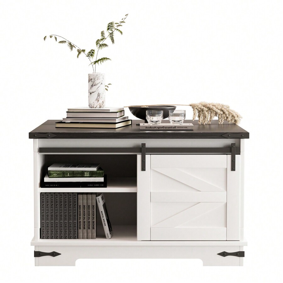 Storage Coffee Table, Modern Farmhouse Coffee Table, Square Wood Center