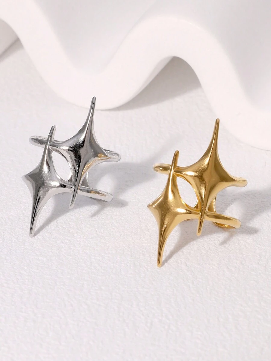 1pc Minimalist Feel Sophisticated Stainless Steel Star Shaped Open Ring, Suitable For Women Daily/Party Wear