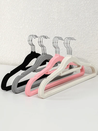 5pcs/10pcs Luxury Flocked Non-Slip Clothes Hangers, Super Slim And Space-Saving - Heavy Duty Rotating Black Hooks For Organizing Clothes, Suits, Tops, Ties, Shirts, Dresses And Pants