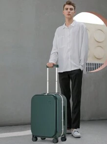 20 Inch Front-Opening Travel Suitcase Aluminum Frame Trolley Case Carry On Luggage With Laptop Compartment & Luggage Cover For Business Travel Vacation, Dark Green Suitcases Suit Case Travel Luggage Waterproof Carry On Suitcase Hand Luggage Carry On Holiday Winter