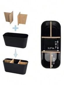 Storage boxes 1pc Bamboo Toothbrush Holder, 5-Slot Bathroom Vanity Organizer Rack For Electric Toothbrush, Toothpaste, Razor, Home Bathroom Decor, Autumn, Back To School