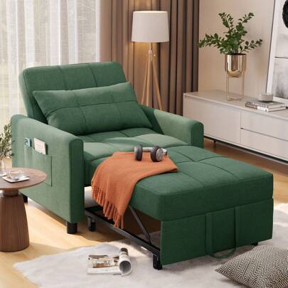 3 In 1 Adjustable Sleeper Sofa Chair Bed, Pull Out Sleeper Bed, Adjustable Backrest Recliner, Convertible Folding Lounge Sofa, Suitable For Living Room, Bedroom, Office And Other Small Spaces