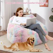 Bean Bag Chairs For Kids, 39" Colorful Bean Bag Chair With Filler, Soft Faux Fur Rainbow Bean Bag Couch Adult Beanbag Sofa For Living Room Dorm Apartment