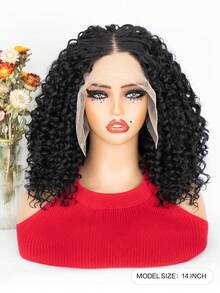 Tóc giả ren phía trước 13*6, xoăn sóng sâu, tóc cực dài, rẽ ngôi giữa, bất kỳ phần nào, tóc giả ren tổng hợp chịu nhiệt độ cao 14 inch cho phụ nữ, đầu đầy đủ, màu đen tự nhiên, xoăn gợn sóng, tóc sóng nước, cosplay, trang điểm dự tiệc hàng ngày, sử dụng cho tiệc Halloween và ngày Giáng sinh, tóc giả ren phía trước dệt - màu đen - Xem 2