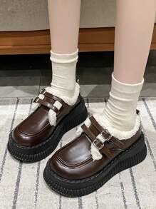 Fashionable Sexy Stylish Versatile Comfortable Beautiful Chunky Heel Platform Loafers Women Shoes, Low Price, Slip-Resistant Outdoor Casual Sports Shoes, Warm Thermal Lined Village Holiday Boots, Brown Flat Shoes, Snow Boots