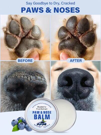 PETSIN Bálsamo natural para almohadillas de perro con arándano - Protege las almohadillas de las aceras calientes, cera para almohadillas y nariz secas, humectante para almohadillas agrietadas de caninos, mantequilla cremosa con aroma a arándano para gatos y perros, protectores de almohadillas (0.53 OZ)