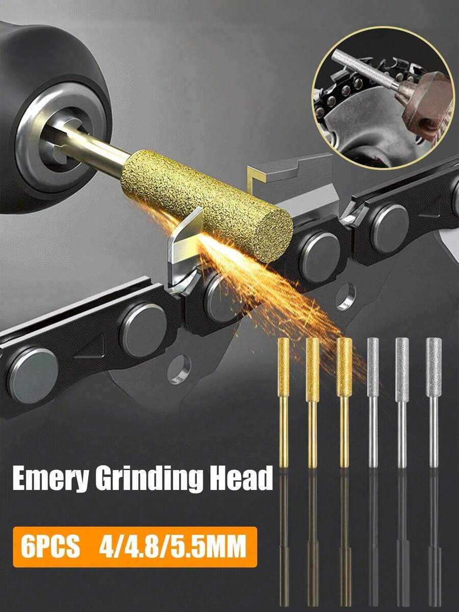 6pcs Diamond Coated Cylindrical Burr 4/4.8/5.5mm Chainsaw Sharpener