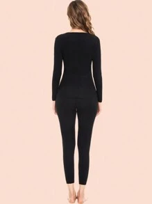 2 SETS Ropa interior térmica para mujer, conjunto de pantalones y manga larga, forro térmico suave y fácil de cortar, capa base para clima frío