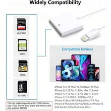 Đầu đọc thẻ nhớ SD tương thích với iPhone/iPad, Trình xem camera theo dõi, Bộ chuyển đổi thẻ nhớ SD tương thích với iPhone 15/14/13/12/11/XS/XR/X/8/7/iPad/Series, Cắm và chạy - trắng - Xem 3