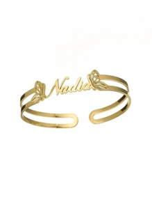 1 st. Goud Zilver Aangepaste Naam Armband Dames Meisjes Roestvrij Staal Aangepaste Naam Vlinder Verstelbare Achterkant Armband Sieraden Cadeau Thanksgiving Kerstmis