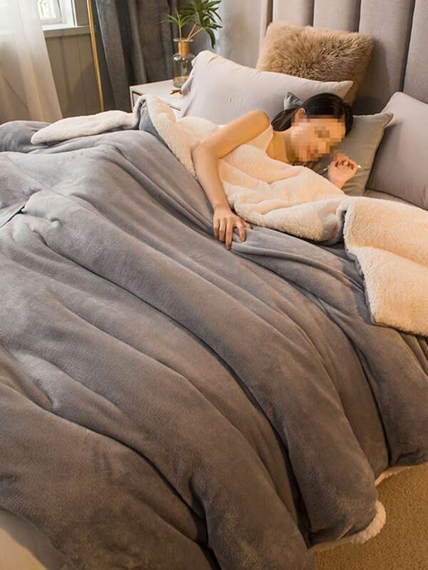 1pc Light Gray Milk Plush Lamb Wool Blanket - Soft, Lightweight, Cozy Plush Luxurious Zipper Duvet Blanket