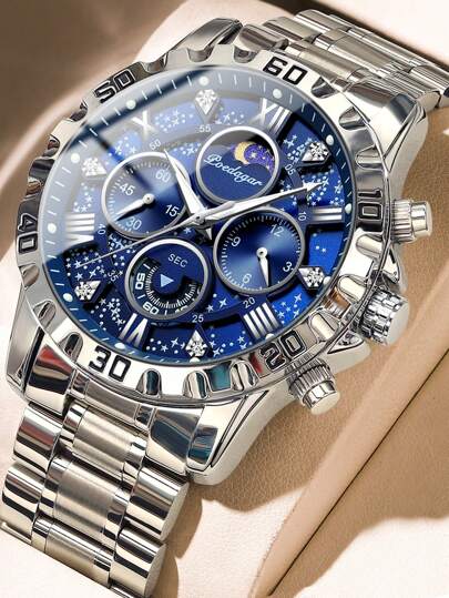 POEDAGAR Reloj deportivo a prueba de agua para hombres, relojes cronógrafos de acero inoxidable luminosos de lujo para hombres, cuarzo + caja, 1 pieza