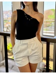 ONE SHOULDER TANK TOP SUMMER KNITTED MODAL NEW COLLECTION - 黑色 - 查看 2