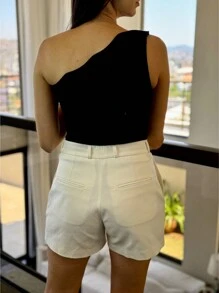 ONE SHOULDER TANK TOP SUMMER KNITTED MODAL NEW COLLECTION - 黑色 - 查看 3