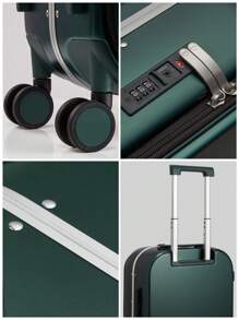 20 Inch Front-Opening Travel Suitcase Aluminum Frame Trolley Case Carry On Luggage With Laptop Compartment & Luggage Cover For Business Travel Vacation, Dark Green Suitcases Suit Case Travel Luggage Waterproof Carry On Suitcase Hand Luggage Carry On Holiday Winter
