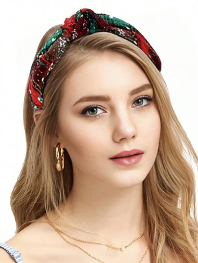 1件装时尚经典圣诞雪花结装饰发箍，女士发圈发带发饰