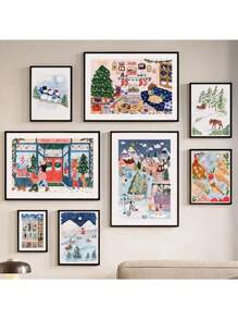 1 pezzo Quadro su tela con dipinto di regalo invernale natalizio, di un camino, motivi scandinavi, per decorazione della parete del soggiorno senza cornice