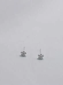 1 pieza Pendiente de nariz de plata de ley 925 con flor de circonita, 24G - Plateado - Ver 5