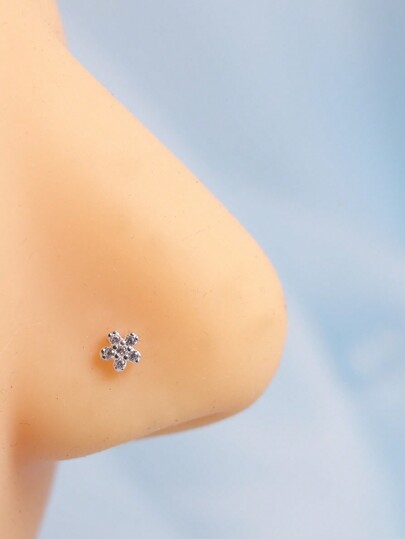 1pc 925 Sterling Silver Flower Shape CZ Nose Stud Piercing Jewelry Valentines