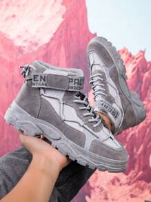 2024 Primavera e Outono Novas Botas de Trabalho de Cano Alto, Estilo Coreano Versátil Durável Confortável Tênis Casuais, Sapatos Elevados Respiráveis