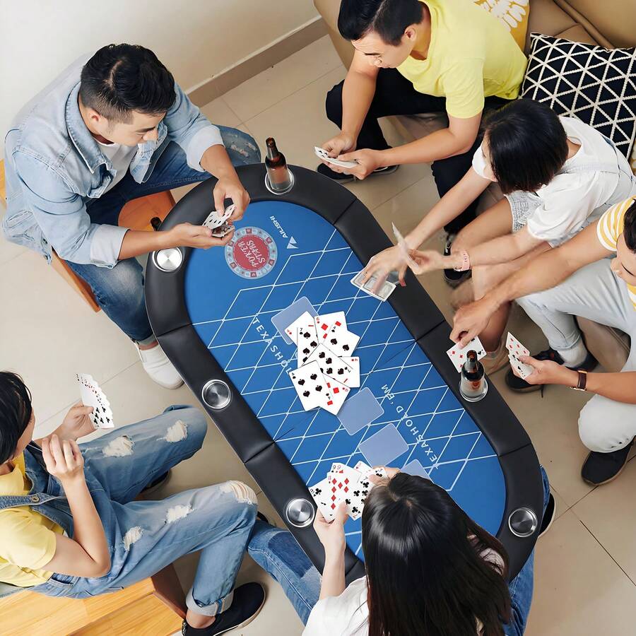 71 Inch Poker Table, 8 Player Folding Poker Table With Collapsible Legs
