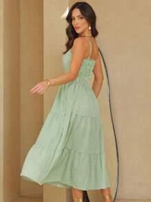 Long Dress With Straps And Striped Cups In Crepe Fabric H-2 - Mint Green - View 3