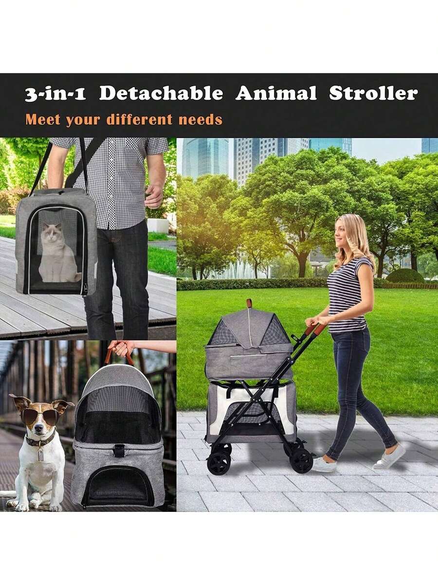 LUCKYERMORE LUCKYERMORE Double Deck Pet Stroller Portable 3 In 1
