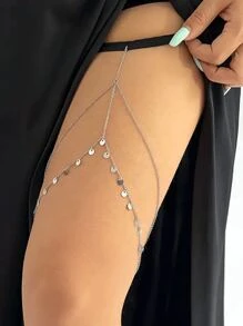 Round Metal Tassel Elastic Leg Chain, Body Jewelry Copper Plated, Retro Sexy Style Gift For Women