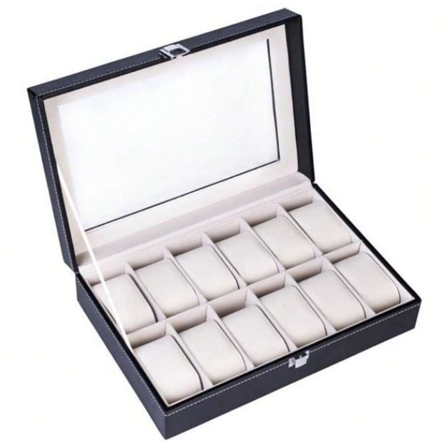 12 Compartments TopLevel Opening Style Leather Watch Collection Box