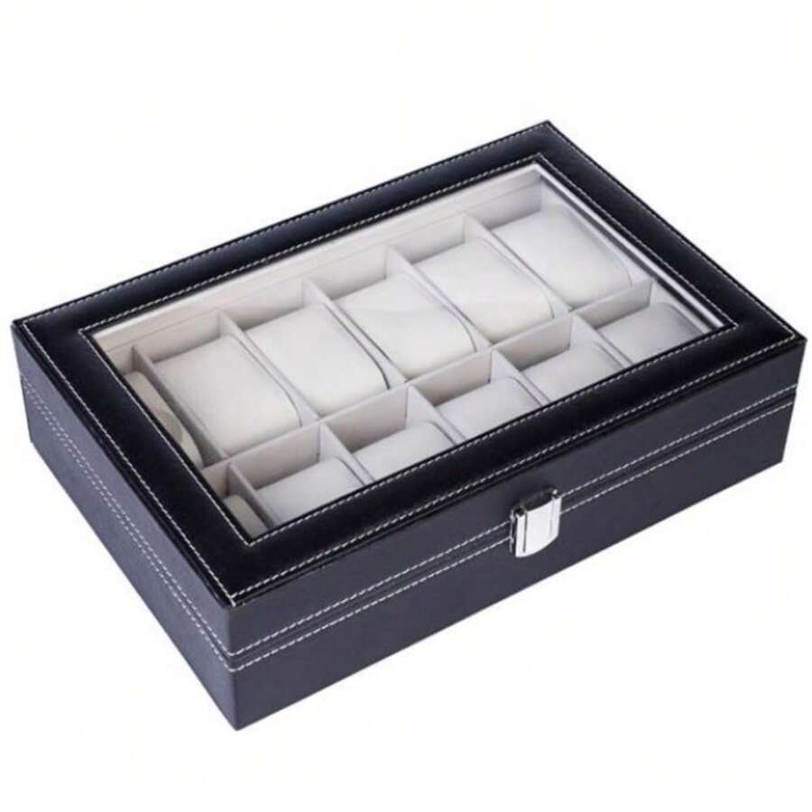 12 Compartments TopLevel Opening Style Leather Watch Collection Box