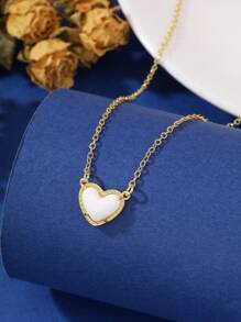 1pc Minimalist Heart-Shaped Pendant Necklace, Copper With Micro-Inlaid Zirconia, Fashionable Design, Suitable For Girlfriend Gift, Christmas Gift