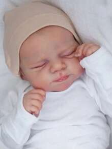 48 厘米柔软乙烯基睡眠婴儿逼真重生娃娃，带 3D 绘画皮肤和血管，活着的 19 英寸新生儿彩绘头发婴儿可爱儿童艺术收藏品（部分零件随机，包括奶嘴、奶瓶、尿布、帽子和衣服套装） - 白色 - 查看 4