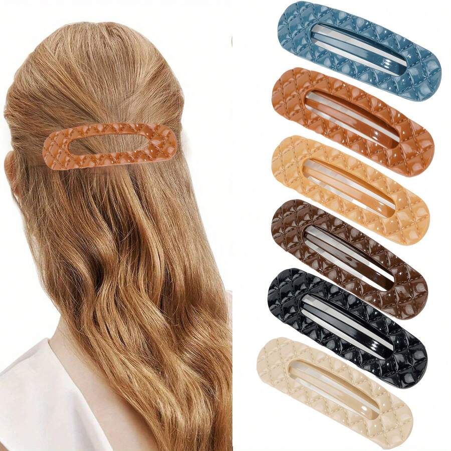 6 件/套菱形纹理中号女士发夹，强力抓握，扁平发夹，发型配件 - 彩色 - 查看 1