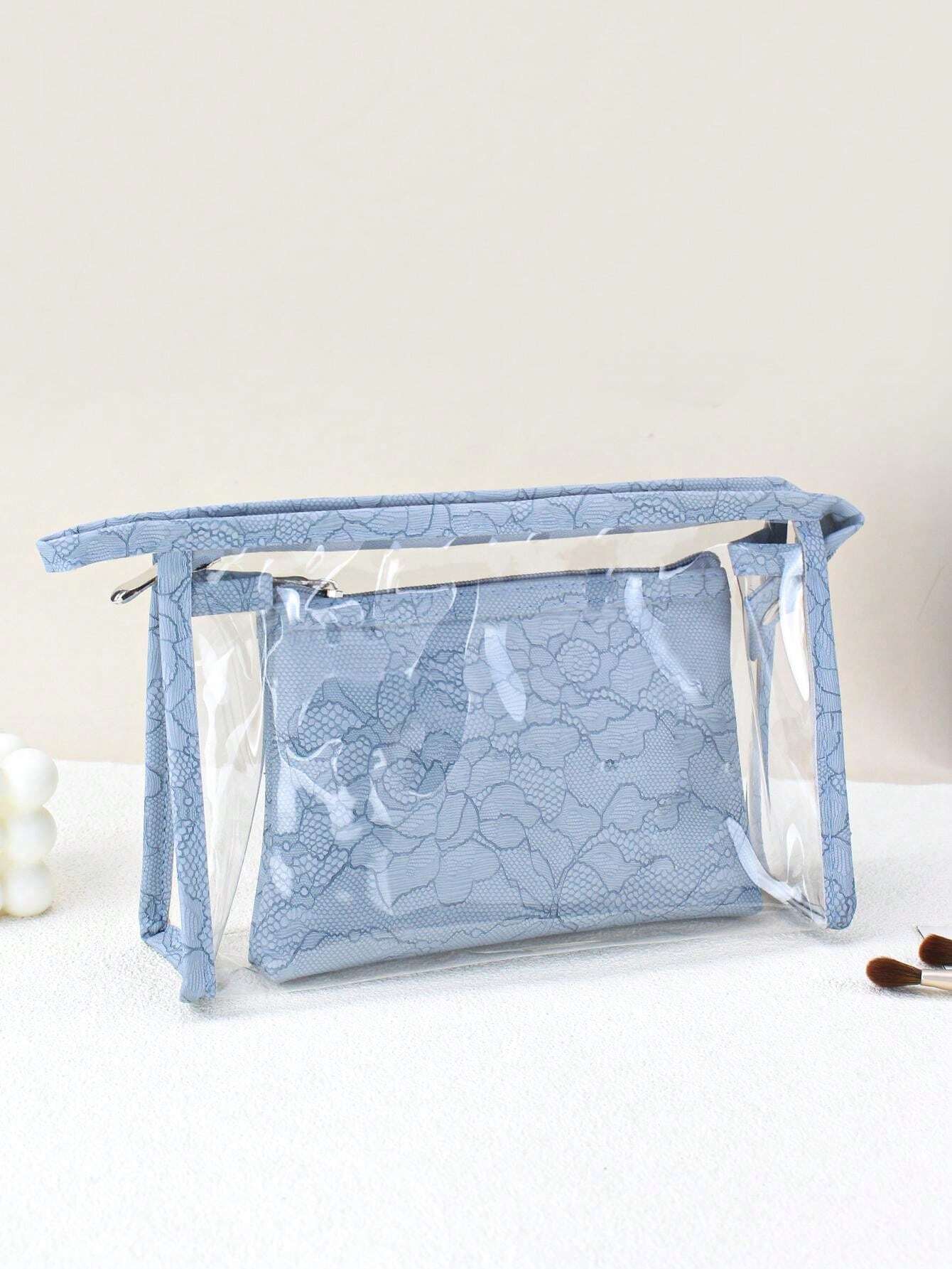 2pcs HighEnd Toned PVC SemiTransparent Document & Toiletry Bag Set