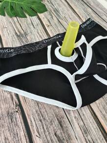 DomiGe 1 件装黑色性感内裤低腰男士三角裤带分体 J 罩杯开口 - 黑色 - 查看 3
