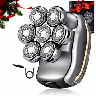 LARGNER 6 合 1 超长待机电动剃须刀、光头剃须刀、鼻毛修剪器、洁面刷、造型梳、USB 充电、防水、便携旅行