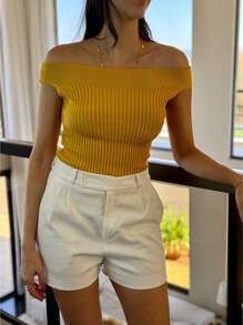 SUMMER OFF-THE-SHOULDER TANK TOP KNITTED MODAL NEW COLLECTION - Mustard Yellow - View 2